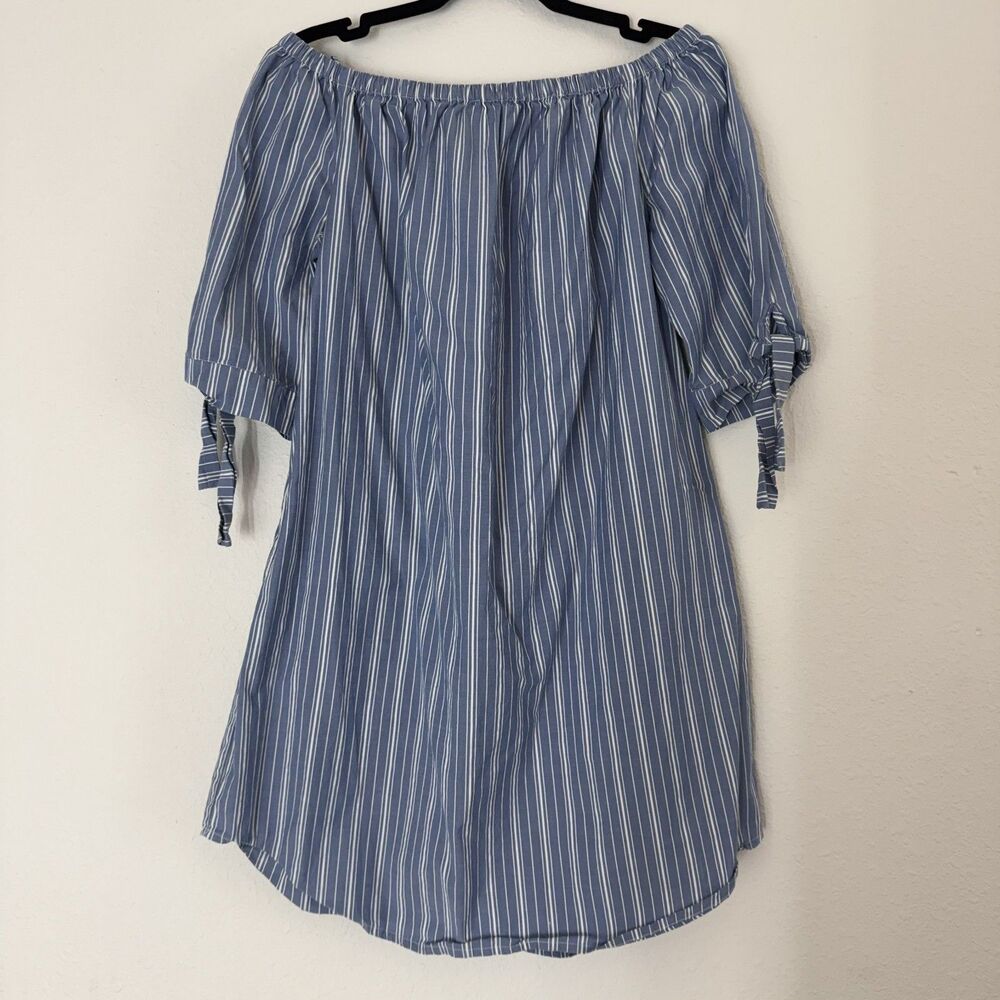 Paris Sunday Mini Dress Womens Medium Blue Coastal Beachy Off Shoulder Old Money